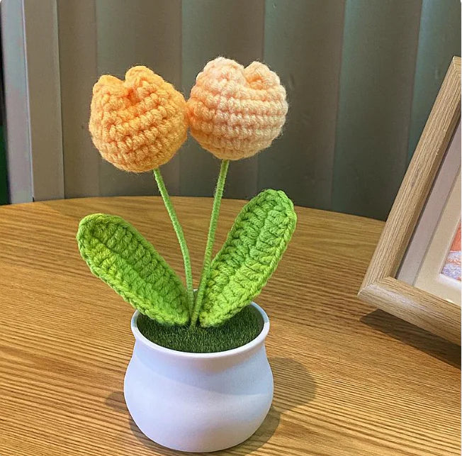 Handwoven Wool Lily & Mini Flowers Pot