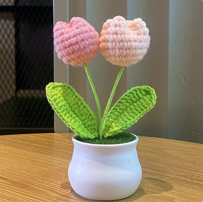 Handwoven Wool Lily & Mini Flowers Pot