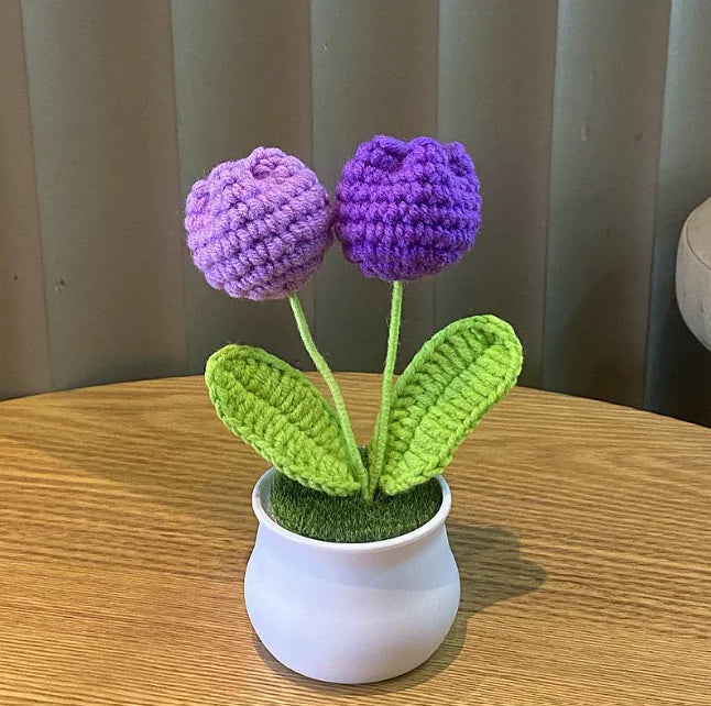 Handwoven Wool Lily & Mini Flowers Pot