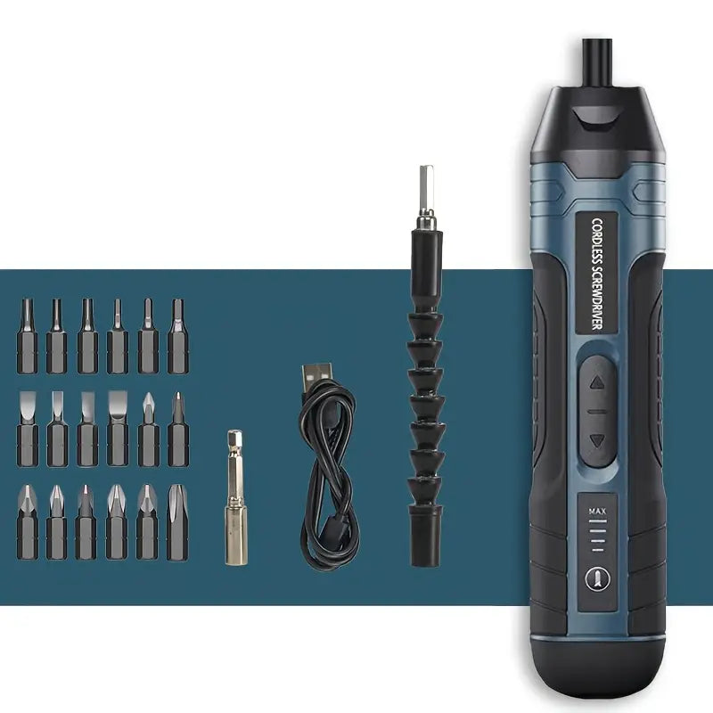 20-in-1 Cordless Screwdriver Kit – USB Rechargeable, LED Work Light, 4-Speed Torque (Max 5 Nm)