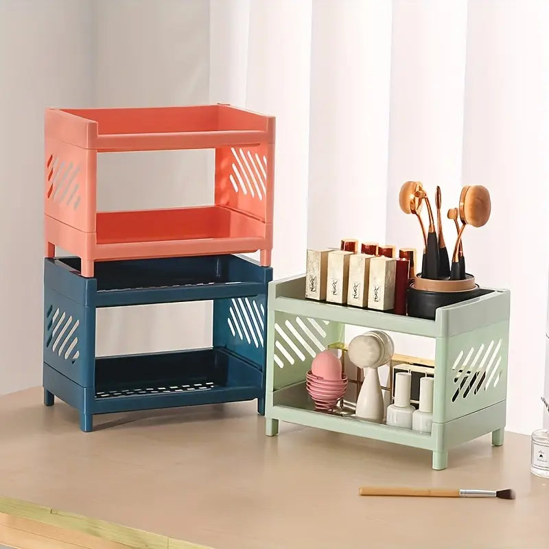 2-Tier Rectangular Desktop Organizer – Durable Plastic Shelf for Kitchen, Bathroom & Vanity