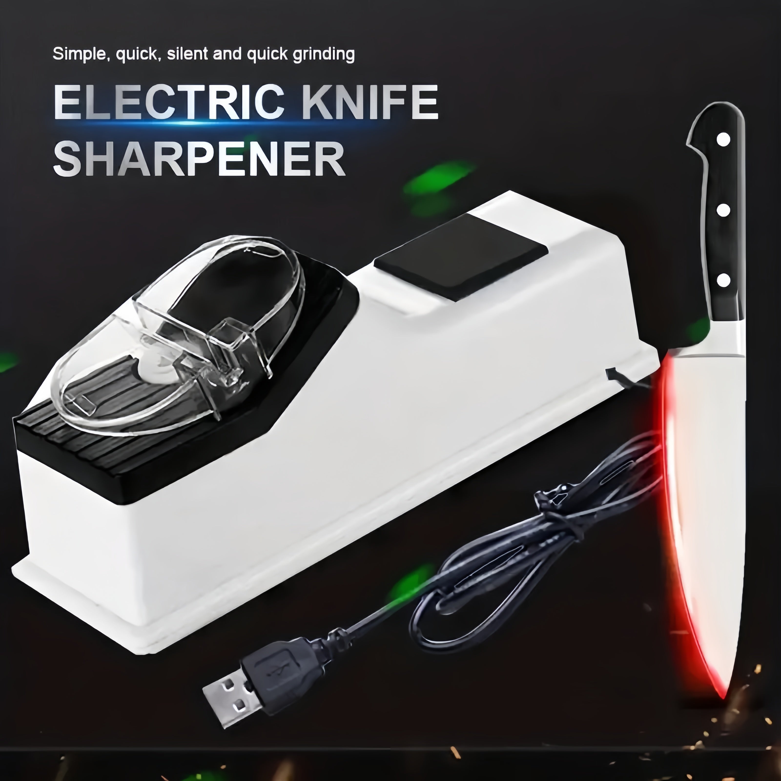 Rechargeable Electric Knife Sharpener - Automatic and Fast Sharpening for Kitchen Knives and Scissors