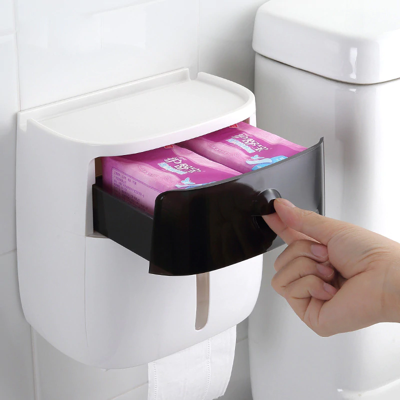 Multi-Function Toilet Paper Dispenser with Storage Shelf & No-Drill Mount
