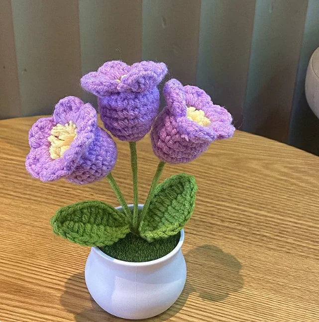 Handwoven Wool Lily & Mini Flowers Pot
