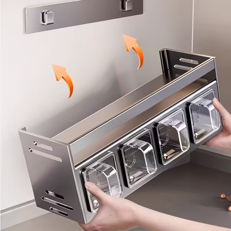 Kitchen Spice Rack Wall Mount Hanging Seasoning Box Over Stove Hanging Shelf Seasoning Jar Organizer For Sugar Salt Pepper