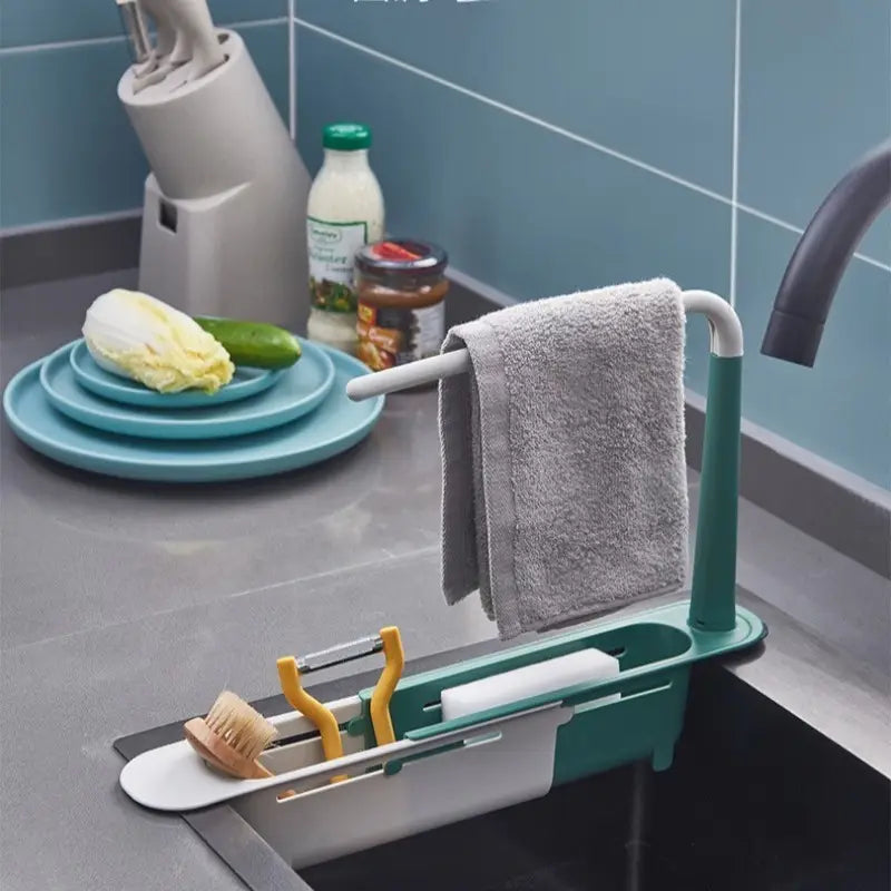 Telescopic Sink Storage Rack Kitchen Organizer Soap Sponge Holder
