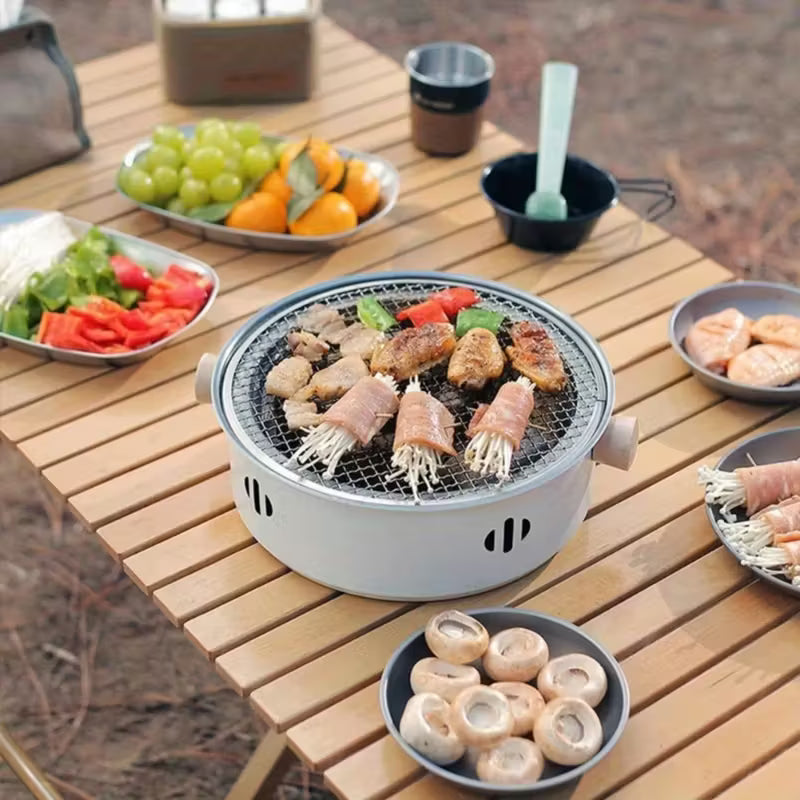 Portable Stainless Steel Charcoal Grill Set – Compact Tabletop BBQ for Indoor & Outdoor Cooking