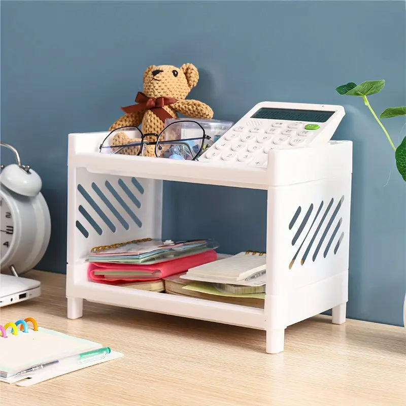 2-Tier Rectangular Desktop Organizer – Durable Plastic Shelf for Kitchen, Bathroom & Vanity