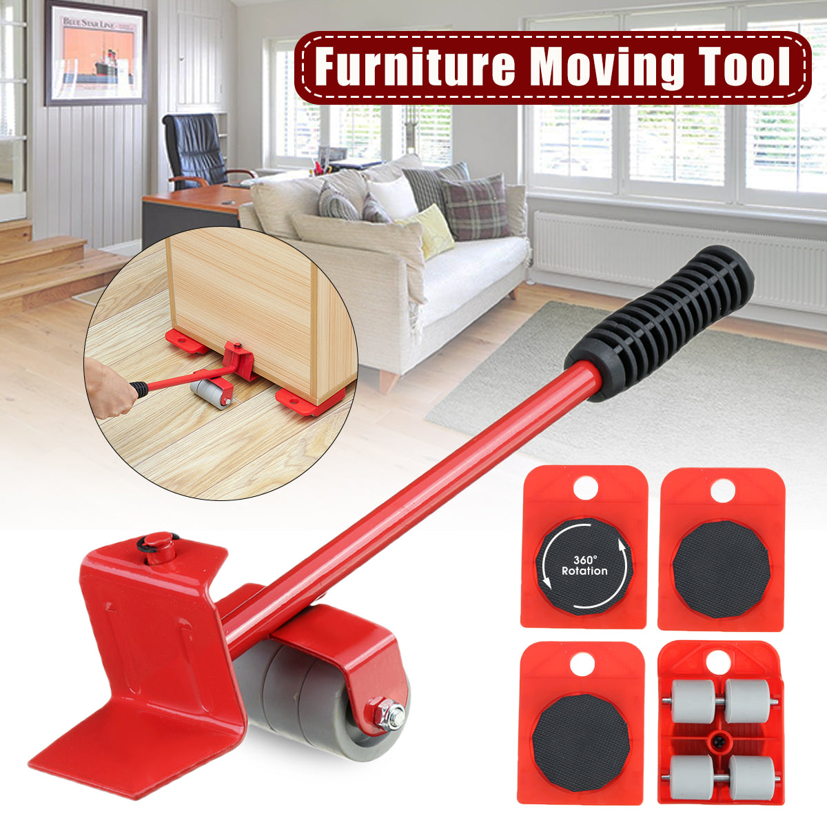 Heavy Furniture Movers with Wheels - Furniture Lifter Tool Set with Appliance Slider for Tile and Hardwood Floors - Compact Design, Easy-to-Use for Heavy Household Items