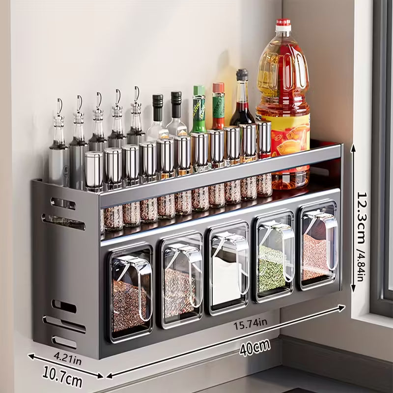 Kitchen Spice Rack Wall Mount Hanging Seasoning Box Over Stove Hanging Shelf Seasoning Jar Organizer For Sugar Salt Pepper