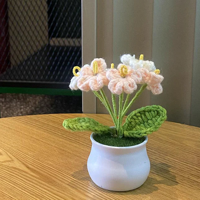 Handwoven Wool Lily & Mini Flowers Pot