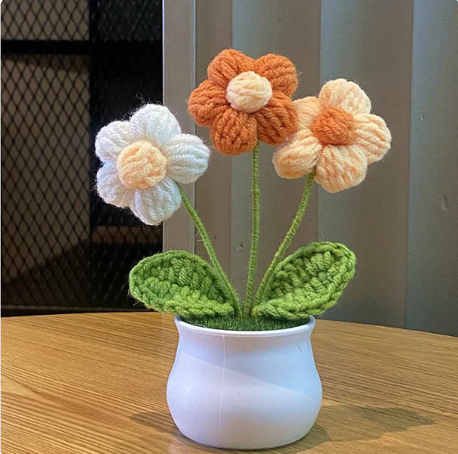 Handwoven Wool Lily & Mini Flowers Pot