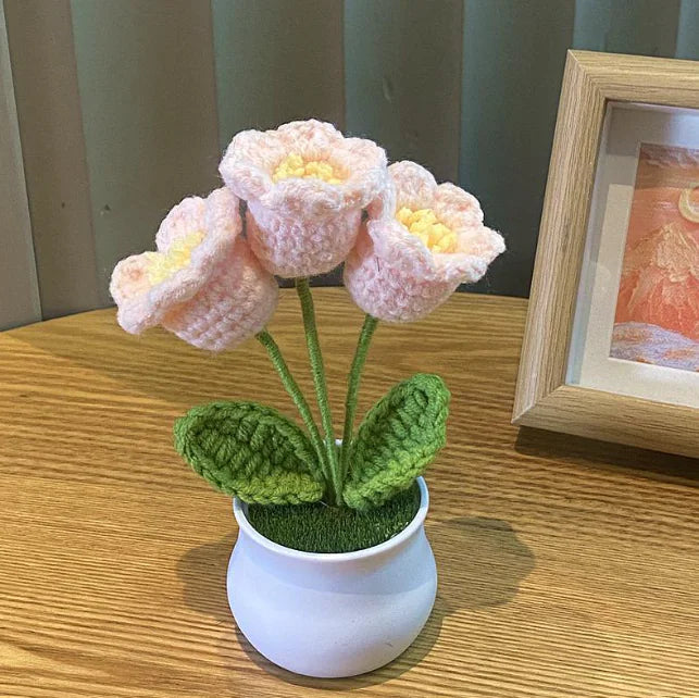 Handwoven Wool Lily & Mini Flowers Pot