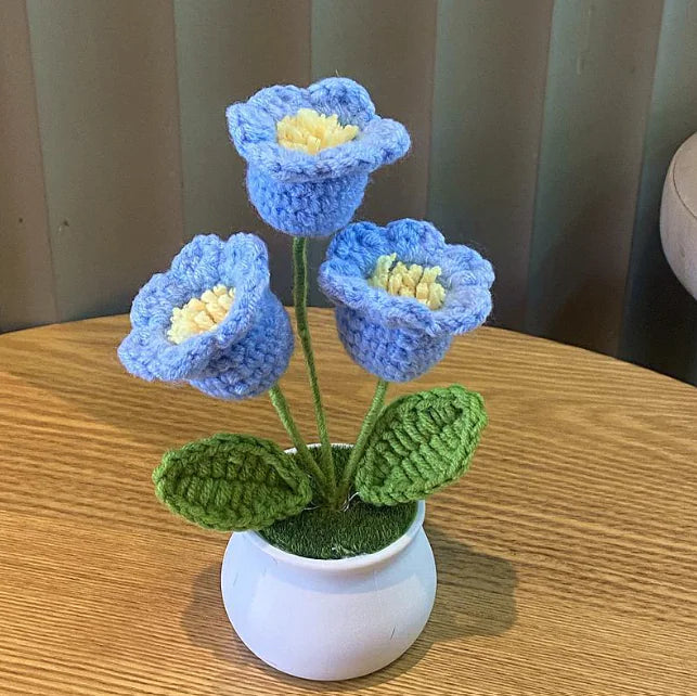 Handwoven Wool Lily & Mini Flowers Pot