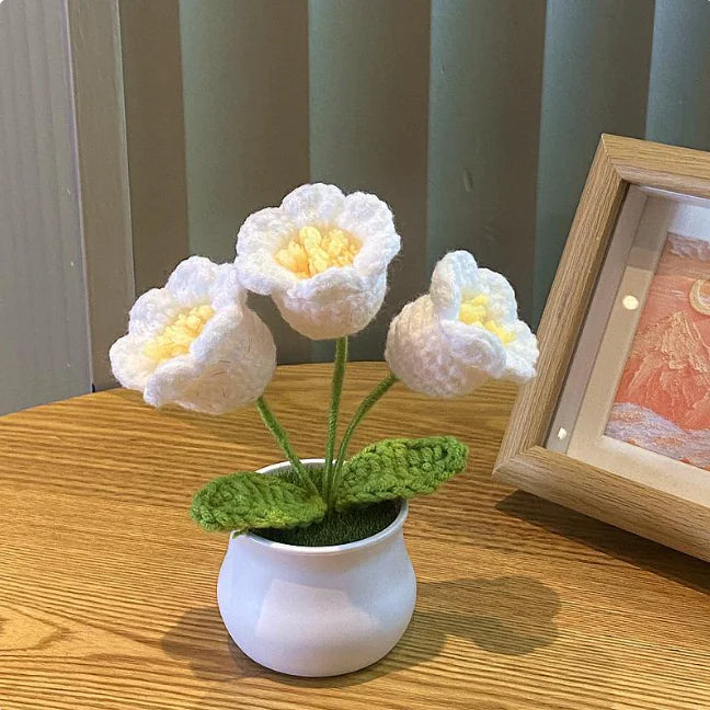 Handwoven Wool Lily & Mini Flowers Pot