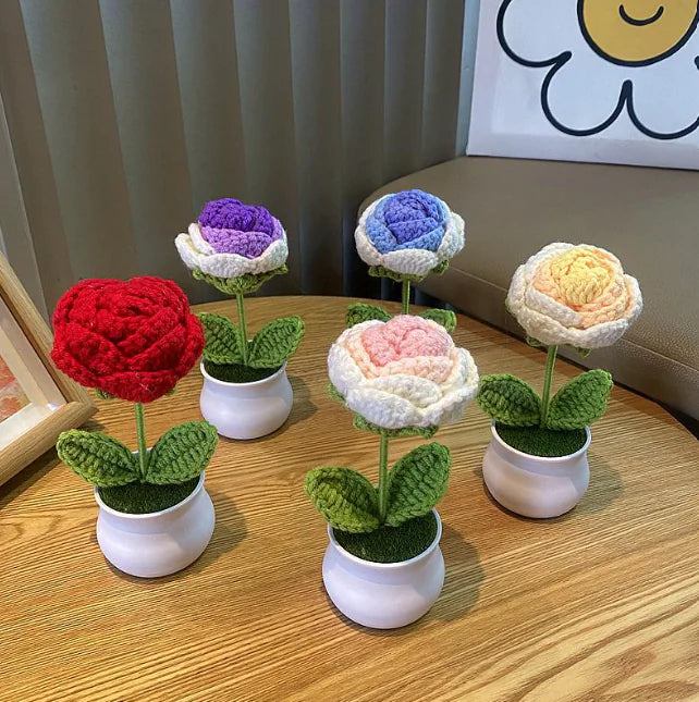 Handwoven Wool Lily & Mini Flowers Pot