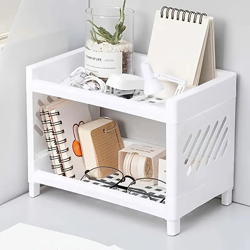 2-Tier Rectangular Desktop Organizer – Durable Plastic Shelf for Kitchen, Bathroom & Vanity