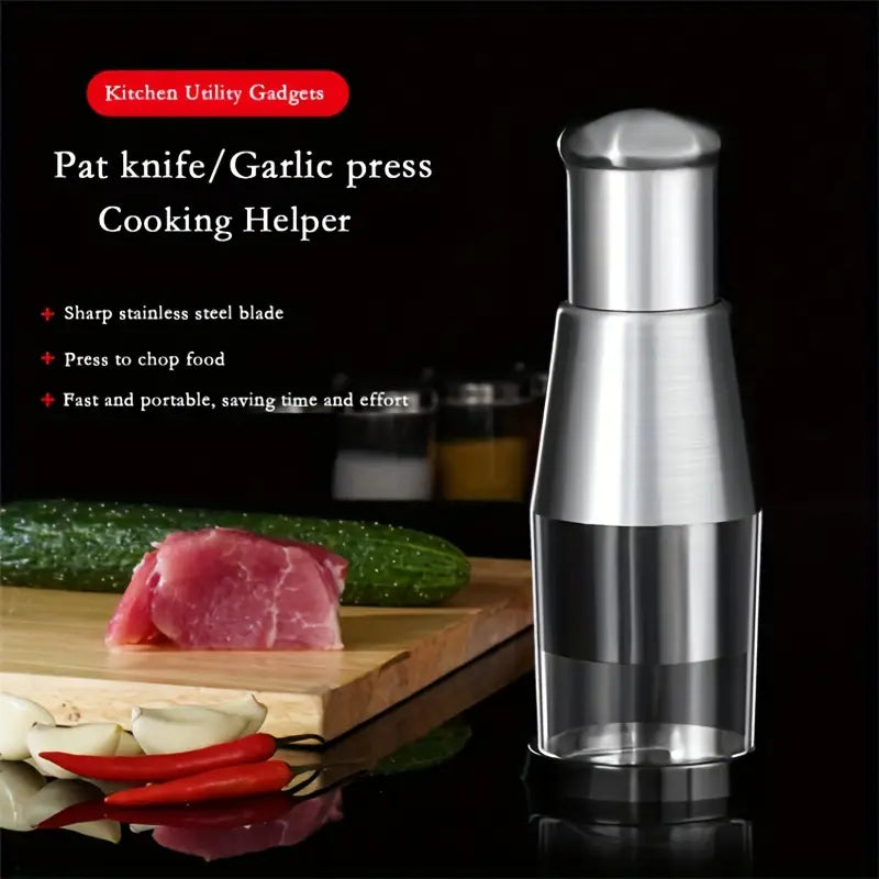 Manual Garlic Press &amp; Mini Food Chopper – Stainless Steel Handheld Dicer for Garlic, Onion, Veggies &amp; More