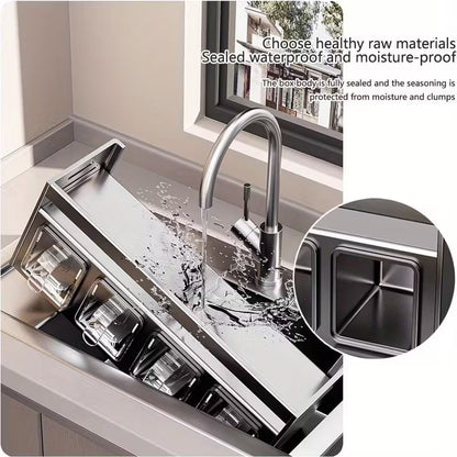 Kitchen Spice Rack Wall Mount Hanging Seasoning Box Over Stove Hanging Shelf Seasoning Jar Organizer For Sugar Salt Pepper