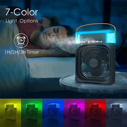 Kompakter 3-in-1-Mini-Luftkühler mit LED-Nachtlichtern, tragbarer Klimaanlage, Ventilator und Luftbefeuchter für den Heim- und Bürogebrauch