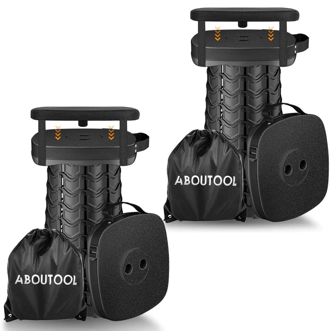 2-Pack Folding Camping Stools – Telescopic, Collapsible with Cushioned Seat &amp; Carry Bag (Max Load 485 lbs)