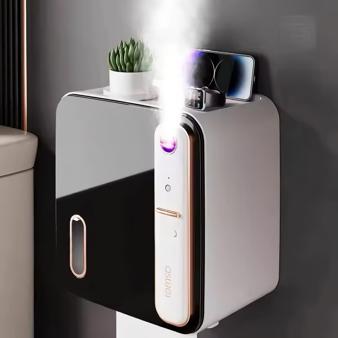 Smart Wall-Mounted Black Tissue Holder with Aromatherapy
