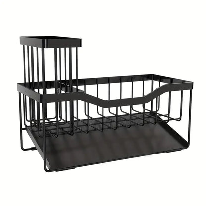 Sponge Holder for Kitchen Sink with Auto Draining Tray,Kitchen Sink Caddy Organizer with Rag Holder, Rustproof 304 Stainless Steel Kitchen Organizers