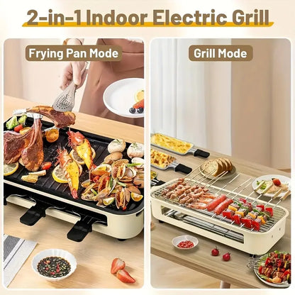 Smokeless Indoor Electric Grill &amp; Griddle – 1500W 2-in-1 Portable Grill with Non-Stick Removable Plates, Adjustable Temperature Control &amp; Raclette Cheese Pans
