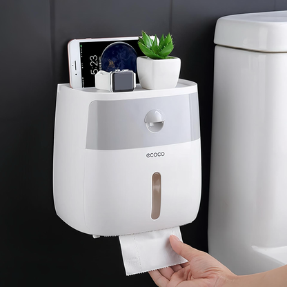 Multi-Function Toilet Paper Dispenser with Storage Shelf &amp; No-Drill Mount