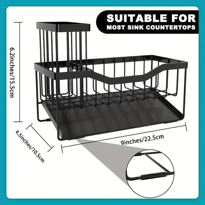 Sponge Holder for Kitchen Sink with Auto Draining Tray,Kitchen Sink Caddy Organizer with Rag Holder, Rustproof 304 Stainless Steel Kitchen Organizers