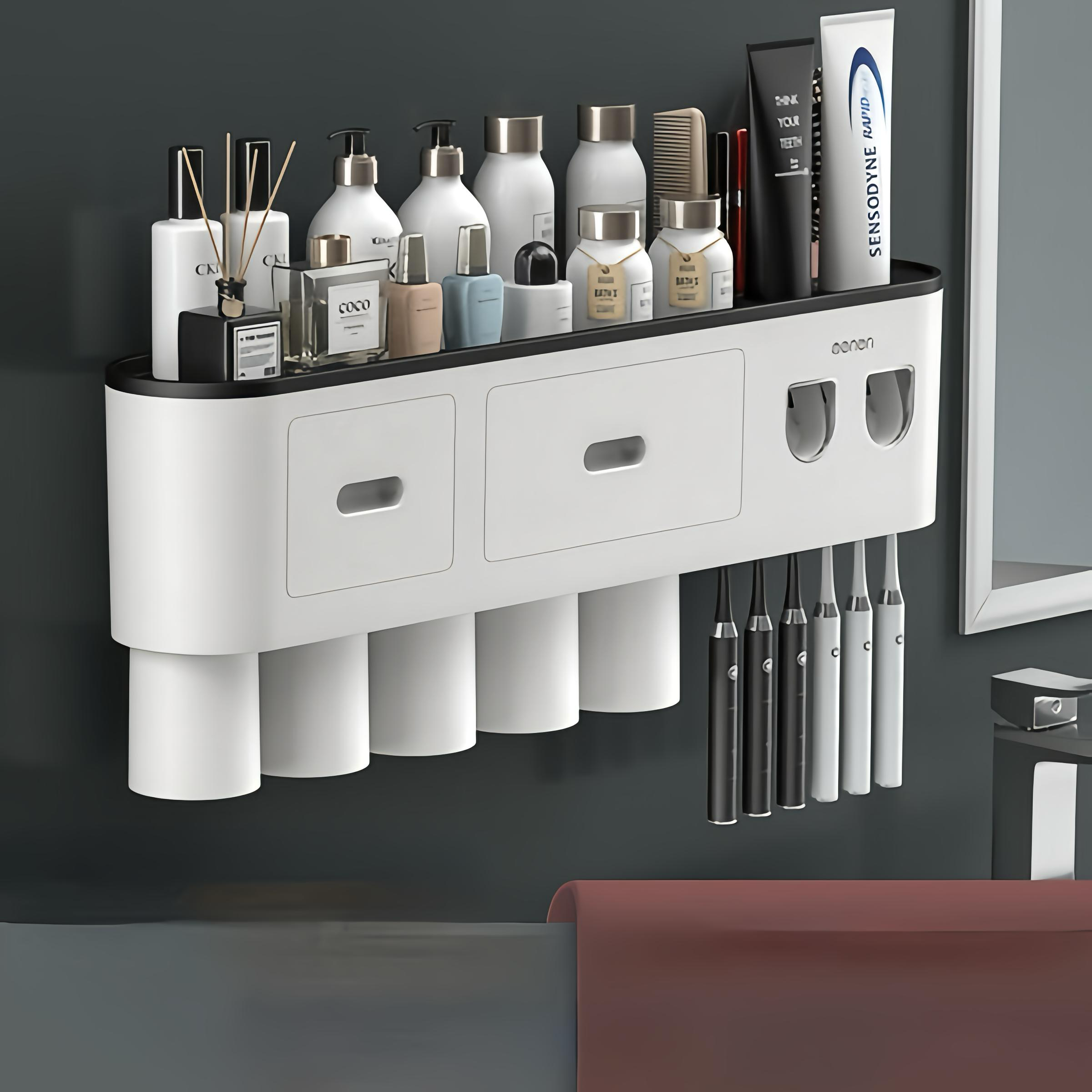 Multifunctional Wall Mount Toothbrush Holder Rack Organizer - No Drill