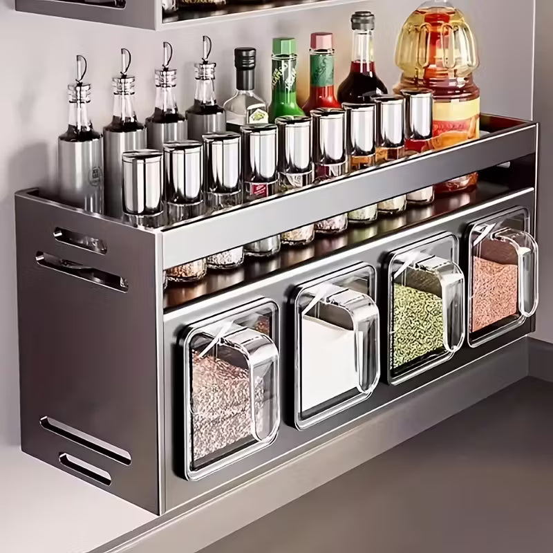 Kitchen Spice Rack Wall Mount Hanging Seasoning Box Over Stove Hanging Shelf Seasoning Jar Organizer For Sugar Salt Pepper