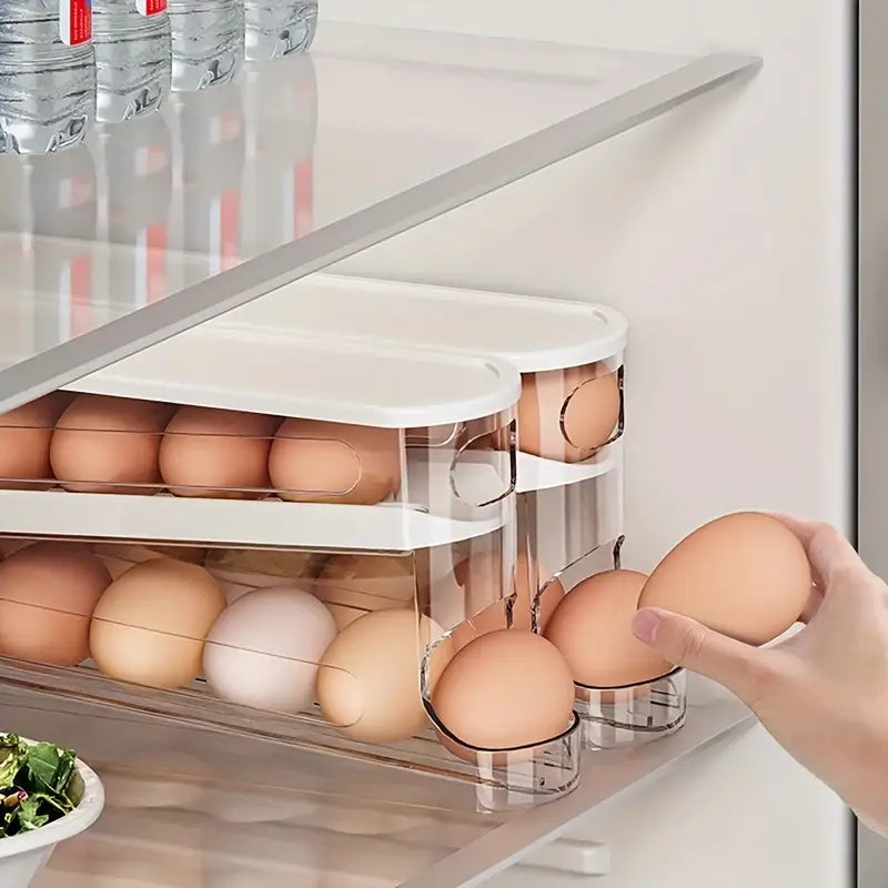 Double Layer Rolling Egg Storage Box, Space Saving Organizer