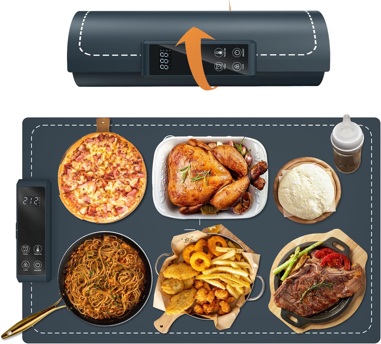 Portable Food Warming Tray – 250W Electric Mat with 3 Heat Settings for Stainless Steel, Ceramic &amp; Glass Cookware