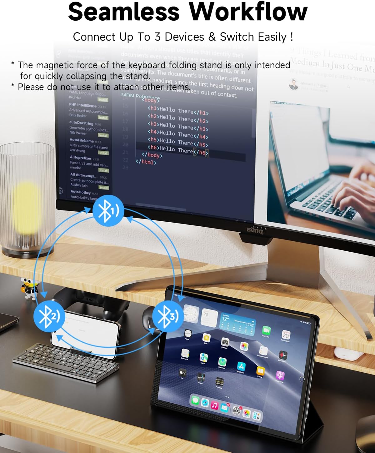 Portable Foldable Bluetooth Keyboard with Magnetic Stand