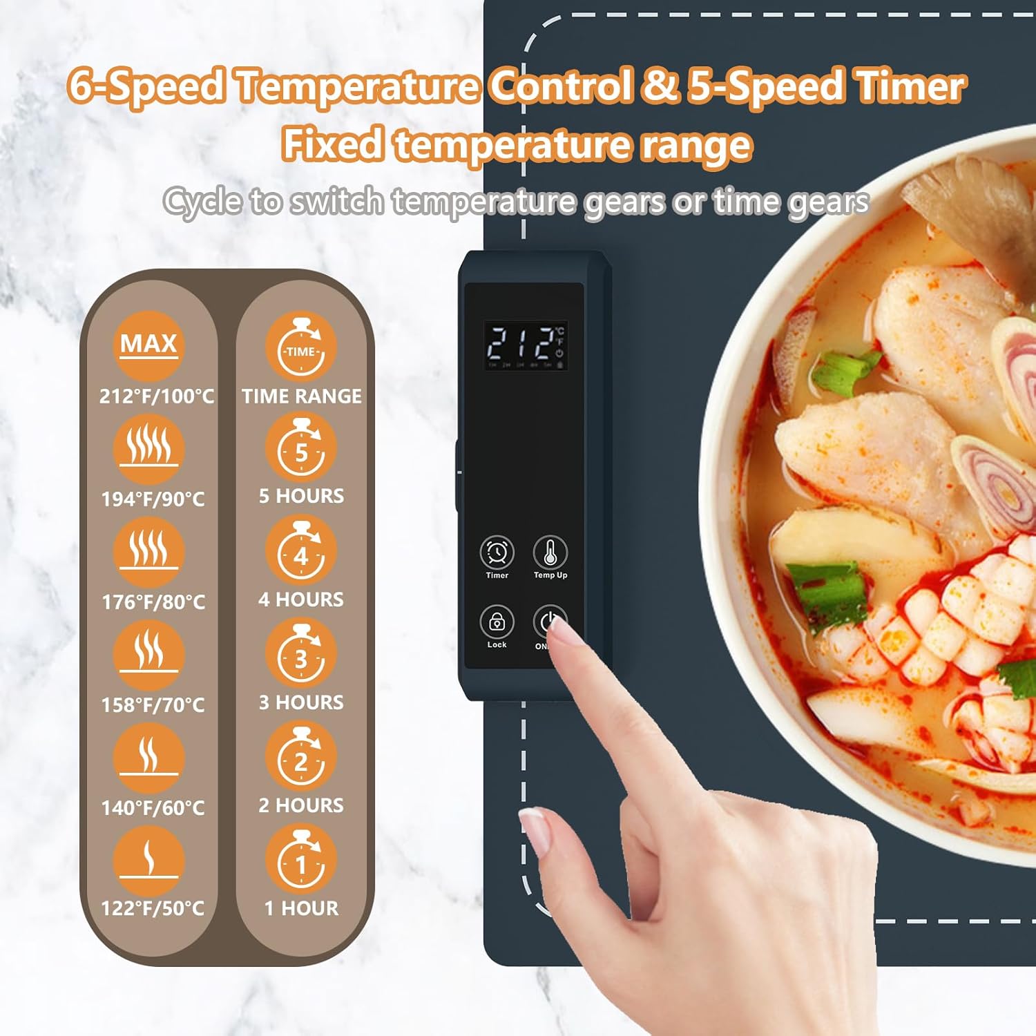 Portable Food Warming Tray – 250W Electric Mat with 3 Heat Settings for Stainless Steel, Ceramic &amp; Glass Cookware