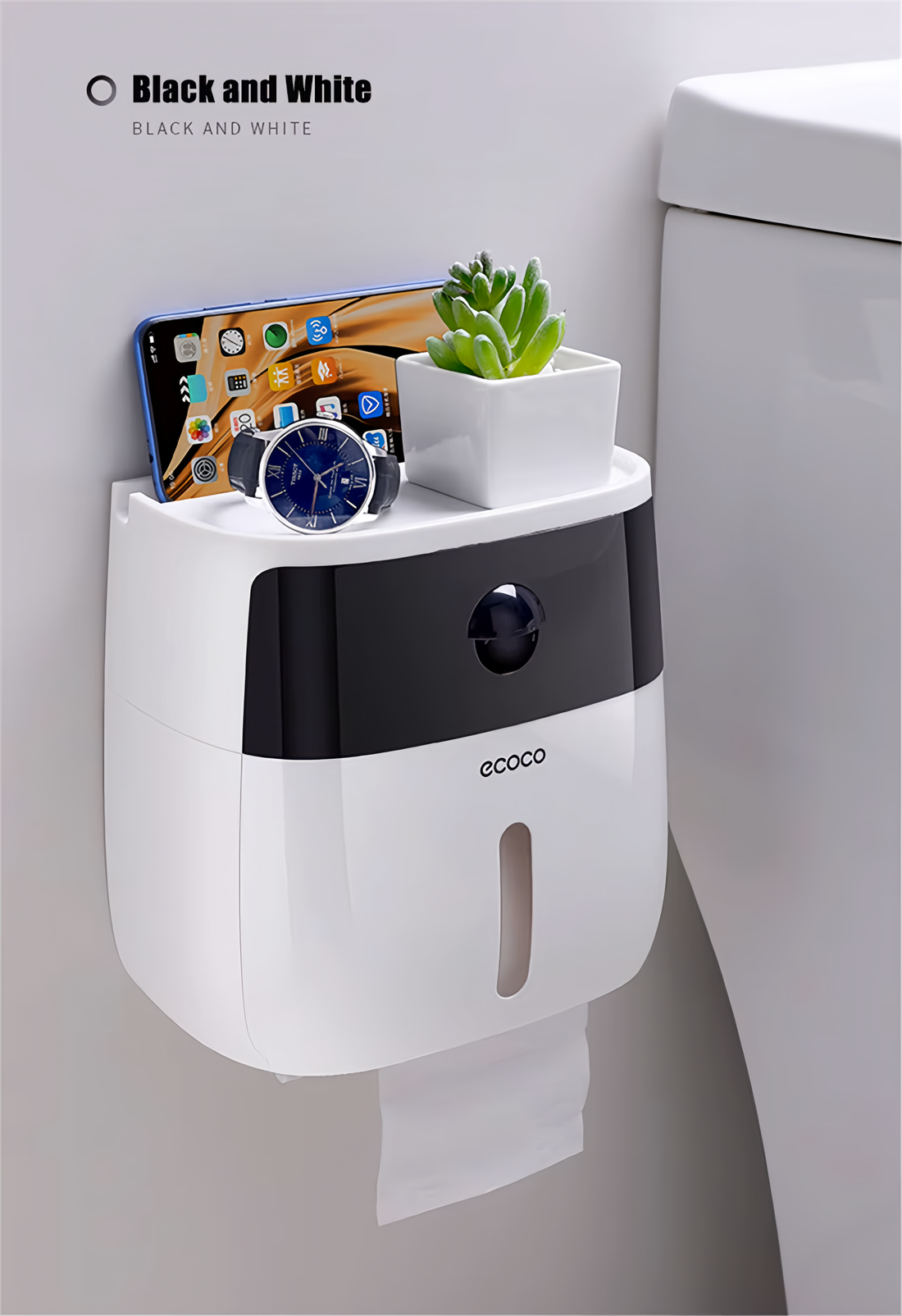 Multi-Function Toilet Paper Dispenser with Storage Shelf &amp; No-Drill Mount