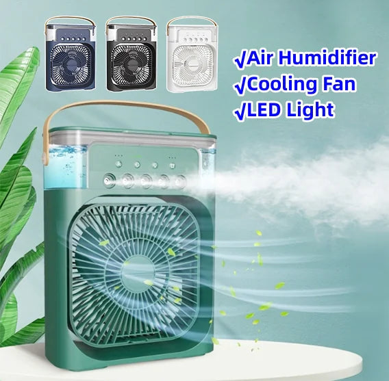 Compact 3-in-1 Mini Air Cooler with LED Night Lights, Portable Air Conditioner Fan &amp; Humidifier for Home &amp; Office Use