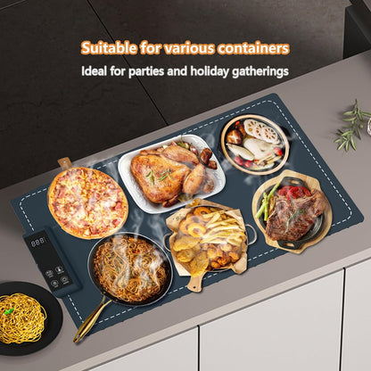 Portable Food Warming Tray – 250W Electric Mat with 3 Heat Settings for Stainless Steel, Ceramic &amp; Glass Cookware