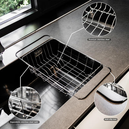 Telescopic Stainless Steel Over-the-Sink Dish Drying Rack – Expandable In-Sink Dish Drainer | Rustproof, Space-Saving &amp; Multi-Purpose