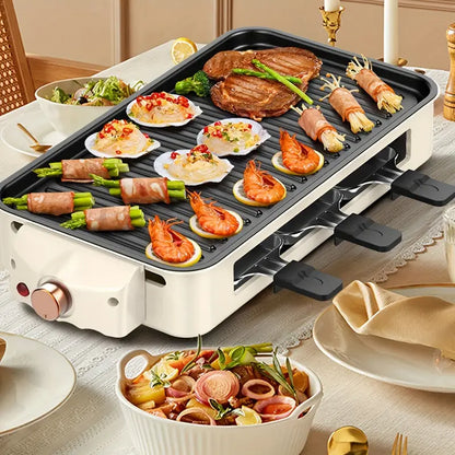 Smokeless Indoor Electric Grill &amp; Griddle – 1500W 2-in-1 Portable Grill with Non-Stick Removable Plates, Adjustable Temperature Control &amp; Raclette Cheese Pans