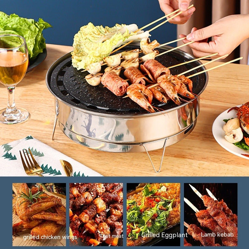 Portable Stainless Steel Charcoal Grill Set – Compact Tabletop BBQ for Indoor &amp; Outdoor Cooking