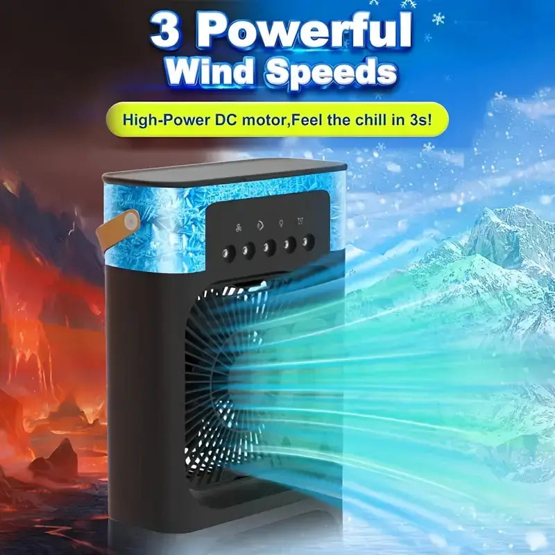Kompakter 3-in-1-Mini-Luftkühler mit LED-Nachtlichtern, tragbarer Klimaanlage, Ventilator und Luftbefeuchter für den Heim- und Bürogebrauch