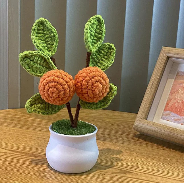 Handwoven Wool Lily & Mini Flowers Pot