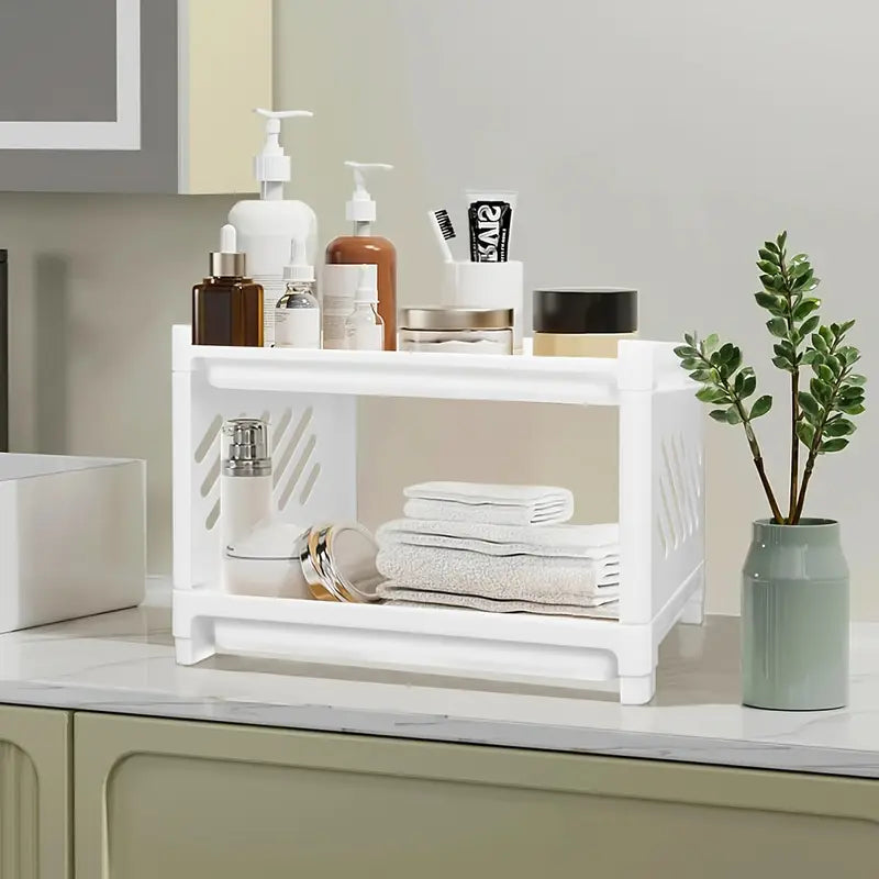 2-Tier Rectangular Desktop Organizer – Durable Plastic Shelf for Kitchen, Bathroom & Vanity