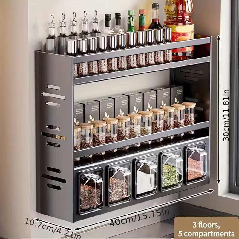 Kitchen Spice Rack Wall Mount Hanging Seasoning Box Over Stove Hanging Shelf Seasoning Jar Organizer For Sugar Salt Pepper