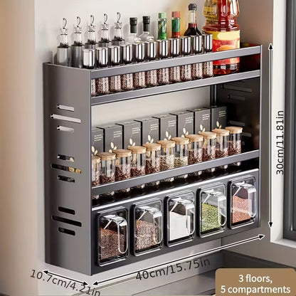 Kitchen Spice Rack Wall Mount Hanging Seasoning Box Over Stove Hanging Shelf Seasoning Jar Organizer For Sugar Salt Pepper