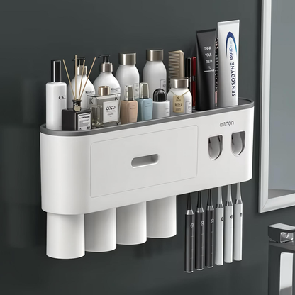 Multifunctional Wall Mount Toothbrush Holder Rack Organizer - No Drill