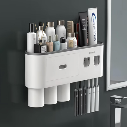 Multifunctional Wall Mount Toothbrush Holder Rack Organizer - No Drill