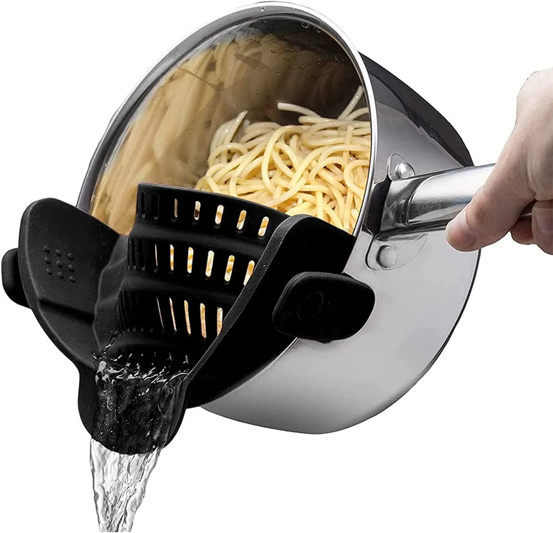 Universal Adjustable Silicone Clip-On Strainer for Pots, Pans, and Bowls